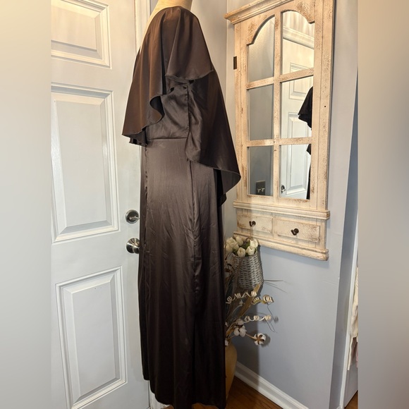 Babeyon A-Line V-Neck Chocolate Midi Gown Versatile Elegant Wedding Guest Formal - Picture 5 of 9